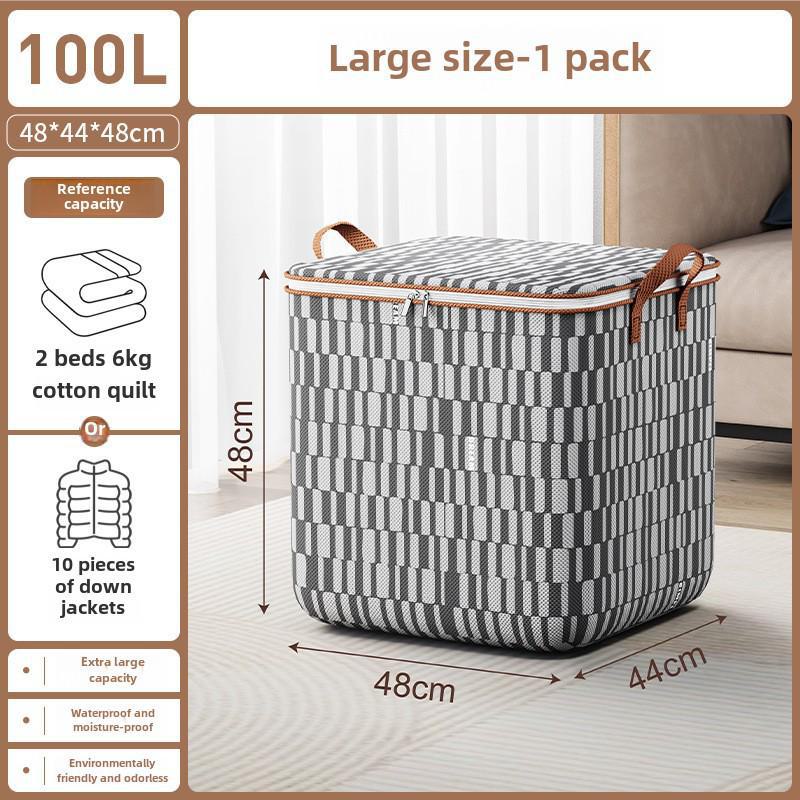 

Складная сумка для хранения одеял и одежды большой вместимости из плотной серой полосатой ткани 100L