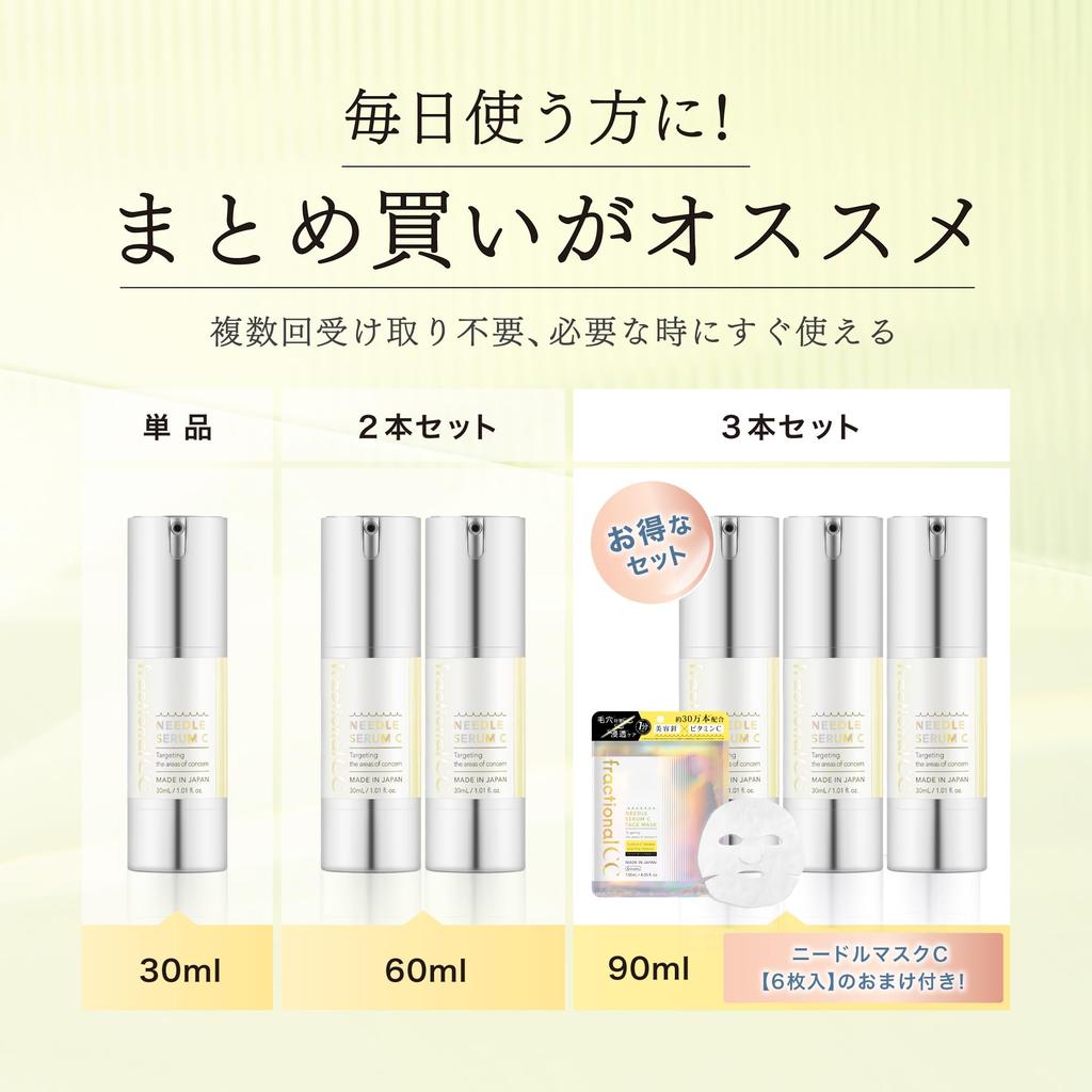 Fractional CC Needle Serum C, Made In Japan, 150,000 Needle Serum, Vitamin C, Glutathione, For Fine, Pore-Reducing Skin, 30mL