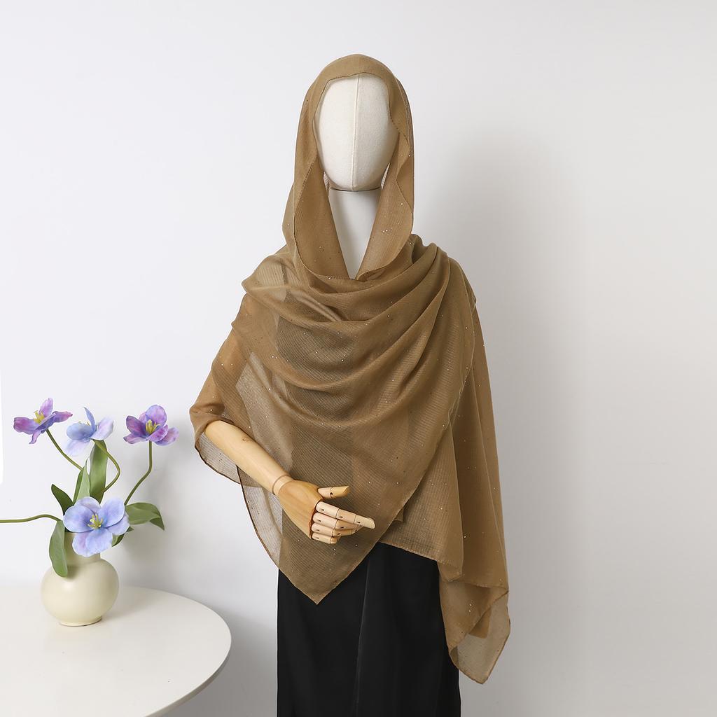 Spot Thin Solid Color Polyester Cotton Monochrome Sprinkled Gold Small Sequins Scarf Women'S Bag Headscarf Shawl Xiyin
