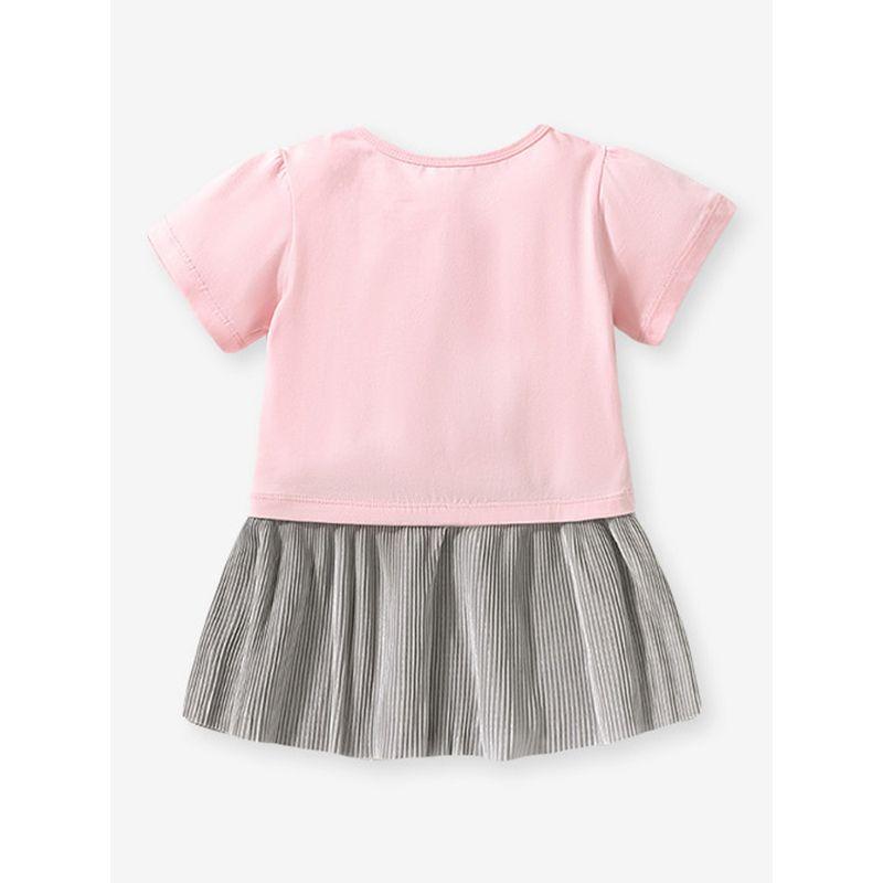 Girl Pink Pleated Dress Baby Short Sleeve Fashionable Skirt Children's Summer Clothing Children's Unicorn Princess Dress
