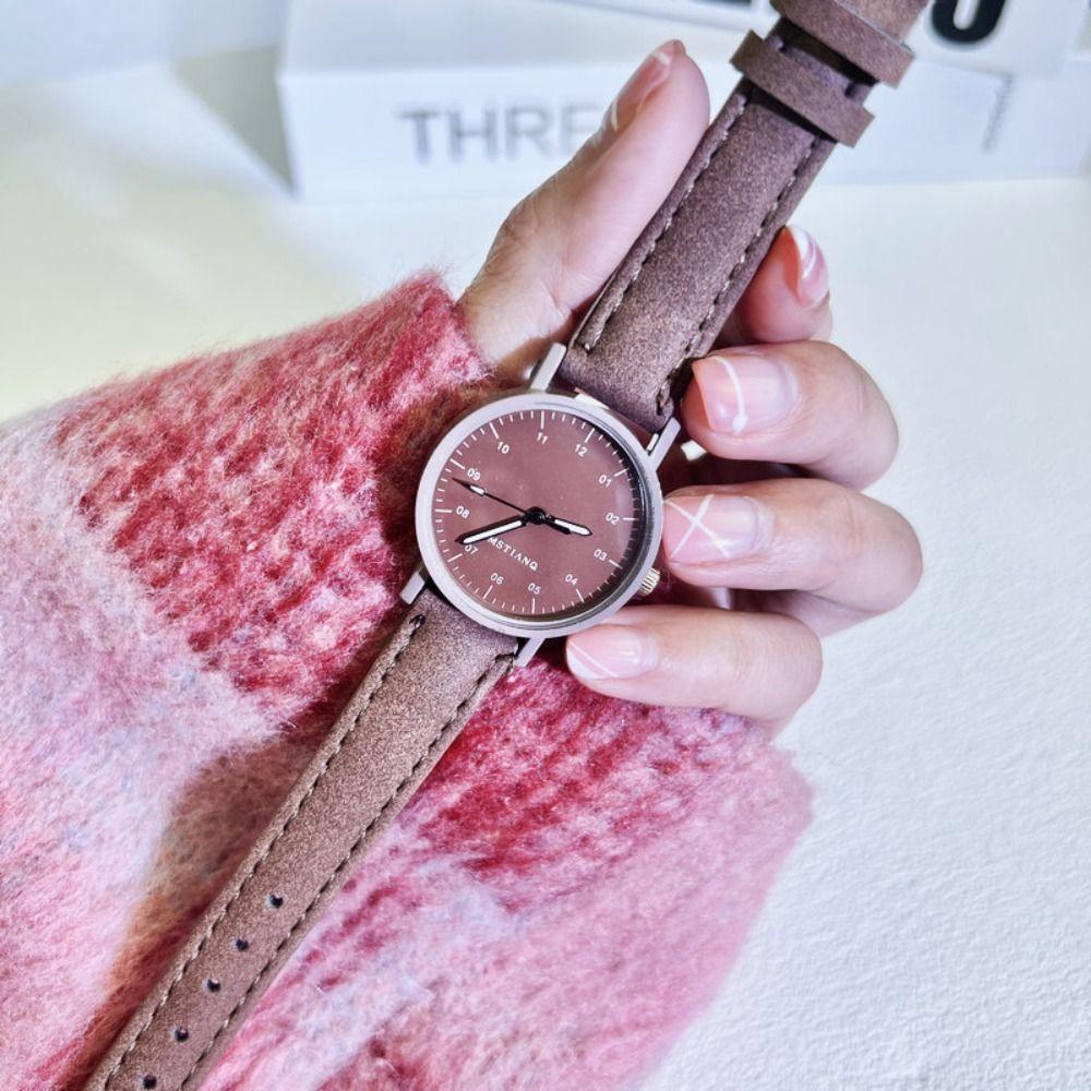 Solid Colo Girls Leather Wrist Watch Round Dial Women's Quartz Watch Clock Fashion   Lady