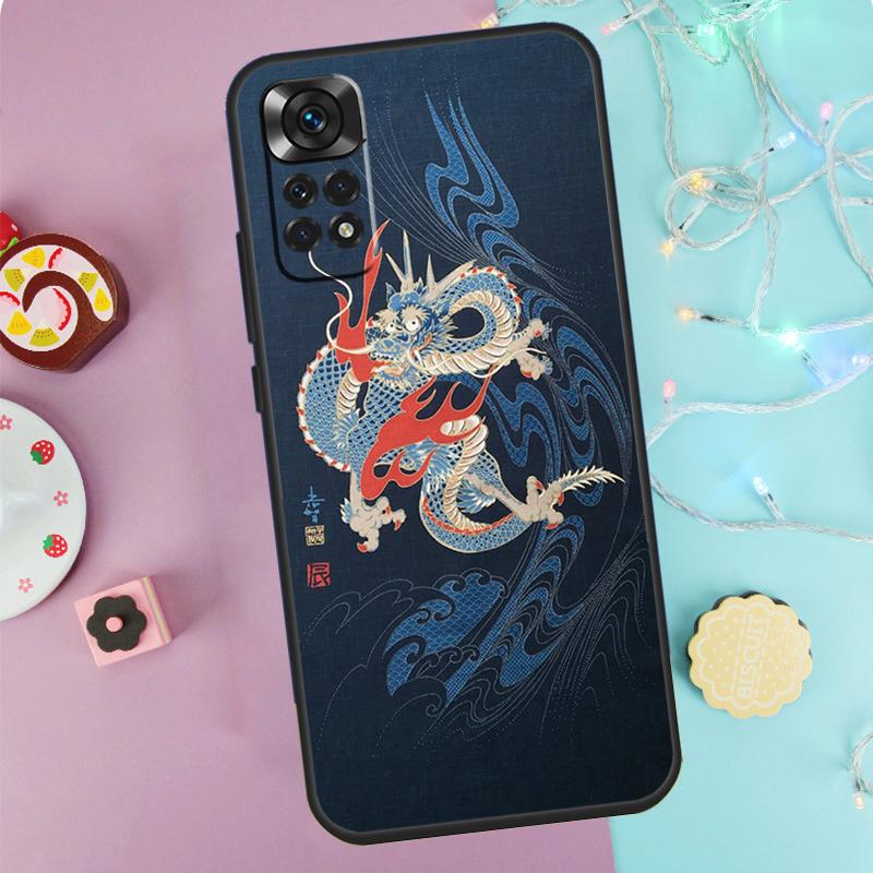 Japanese Dragon Style Case For Xiaomi Redmi Note 9 10 11 12 13 14 Pro 9S 10S 11S 12S Redmi 14C 10C 12C 13C Cover