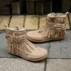 Retro Women Tassels Round Toe Short Boots Boots Women Winter Casual Flat Rivet Buckle Flat Ankle Boots Warm Shoes Footwear
