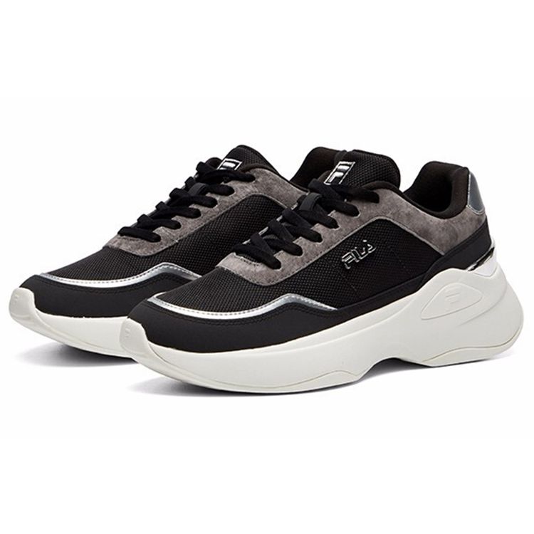 FILA Faux Leather Fabric Comfortable Versatile Shock Absorbing Wear Resistant Low Top Casual Shoes Women sneaker Black Gray F12W114208FBQ