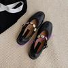 Retro Runde Spitze Ballerinas Designer Metall-Dekor Flache Mary Jane Schuhe Elegante Damen Weiche Sohle Komfort Damen Pumps