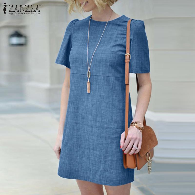 

ZANZEA Женщины Повседневный O-образный вырез с коротким рукавом Летнее платье