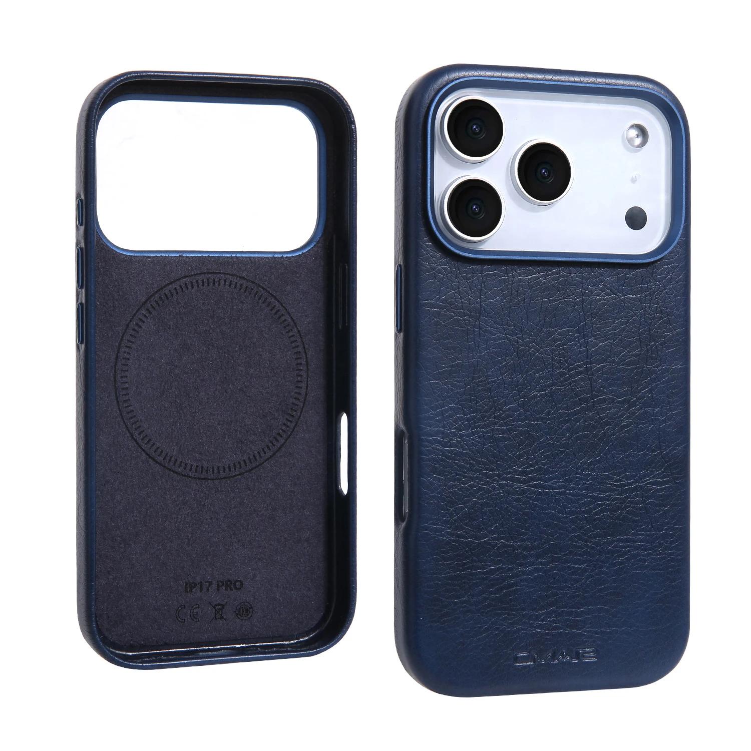 

Luxury Business Leather For Magsafe Magnetic Phone Case For IPhone17 16 15 14 ProMax Shockproof Metal Lens Frame Protector Cover iPhone17 Pro Max синій