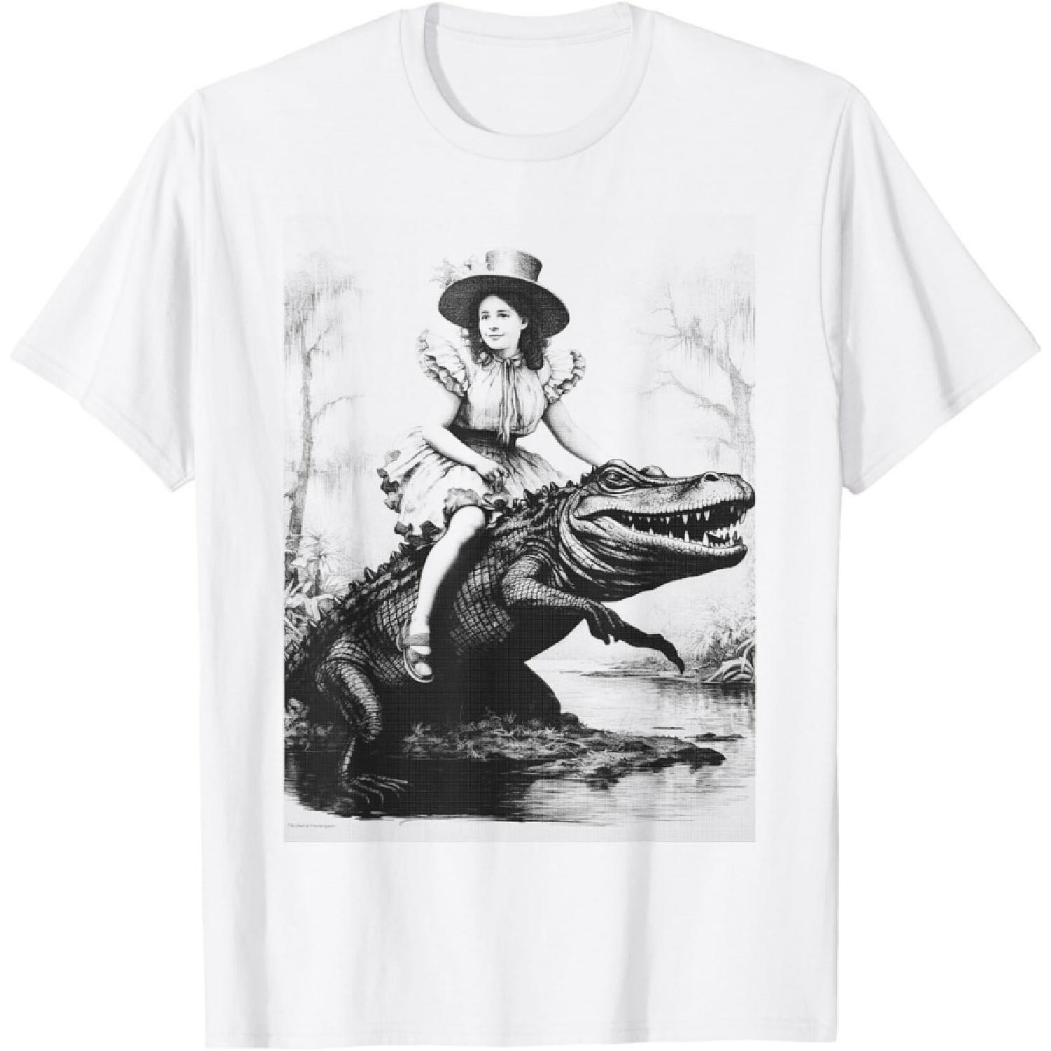 

Girl riding Alligator _ Weird Funny Florida Crocodile Meme T-Shirt XXXXXL білий