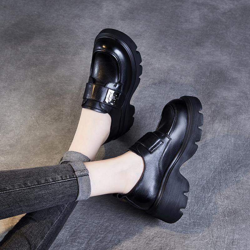 Thick-soled Women's Spring-autumn New Style Chunky Heel Shoes, Velcro Fastened High Heels, Single Shoes