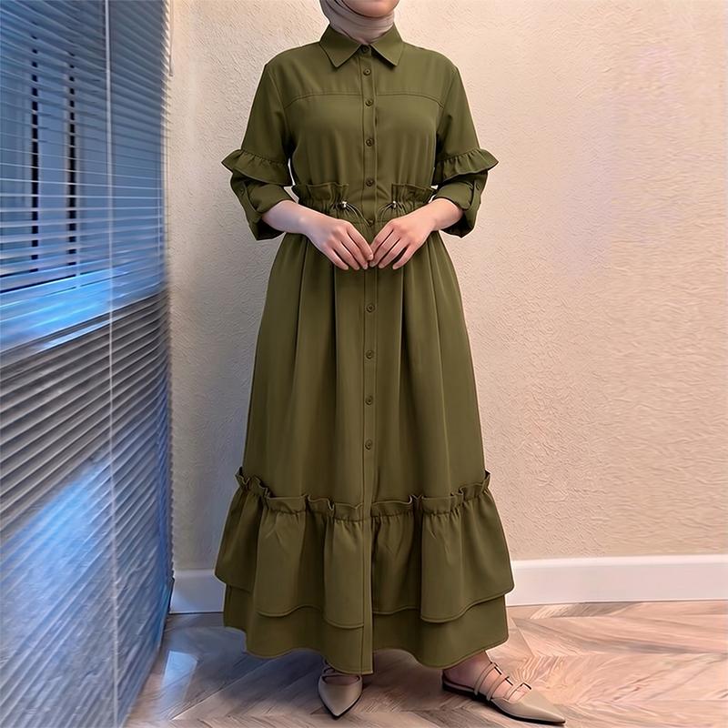 ZANZEA Women Casual Turn Down Collar Loose Long Sleeve Button Long Dress S