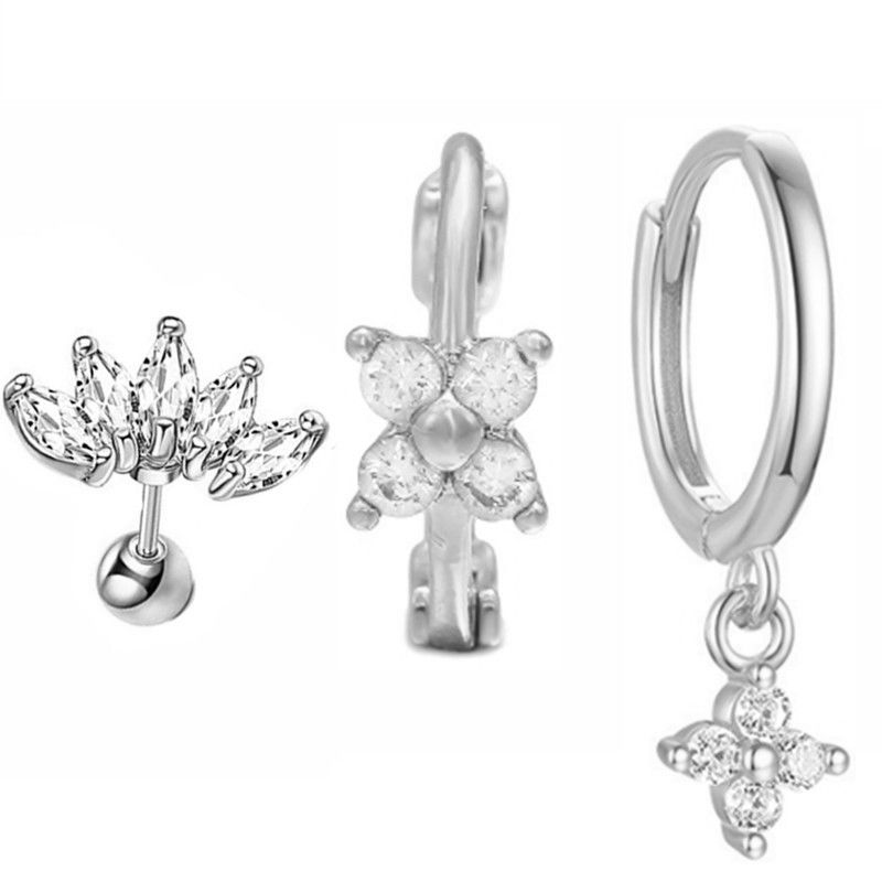 New Design Stainless Steel Cubic Zirconia Chain Hoop Earring For Women Star Moon Pendant Cartilage Earring Piercing Jewelry