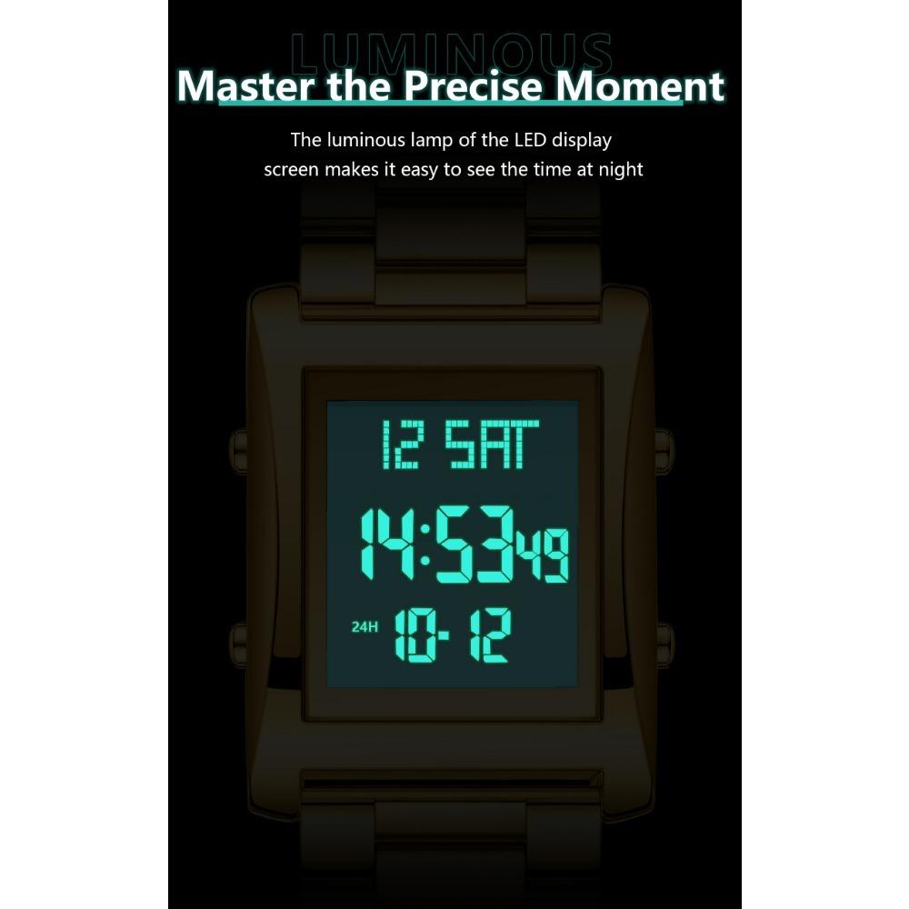 CAREKISO Luxury Brand Men Watch Waterproof LED Week Date Alarm Man Wristwatch Stainless Steel Fashion Electronic Watches For Men