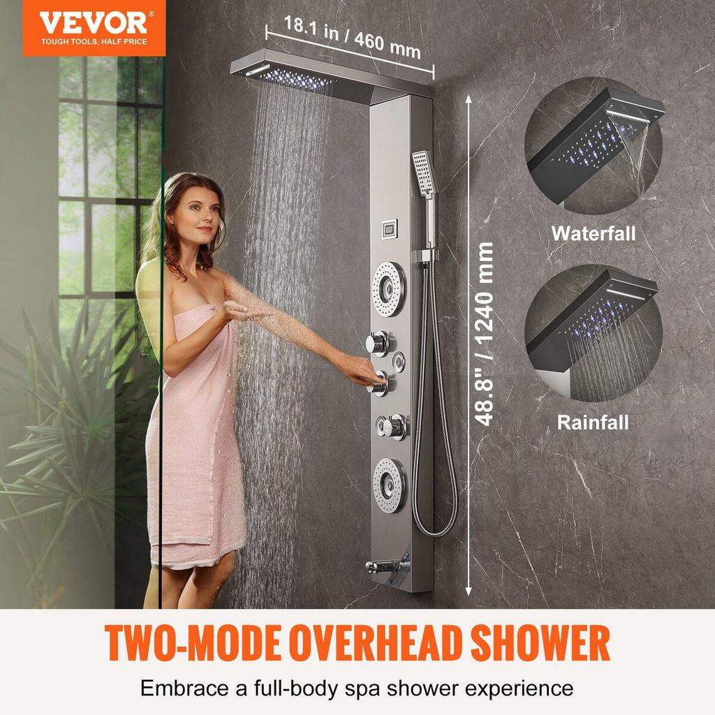 Shower Panel Tower System 6 Modes LED & Display Stainless Steel Rainfall