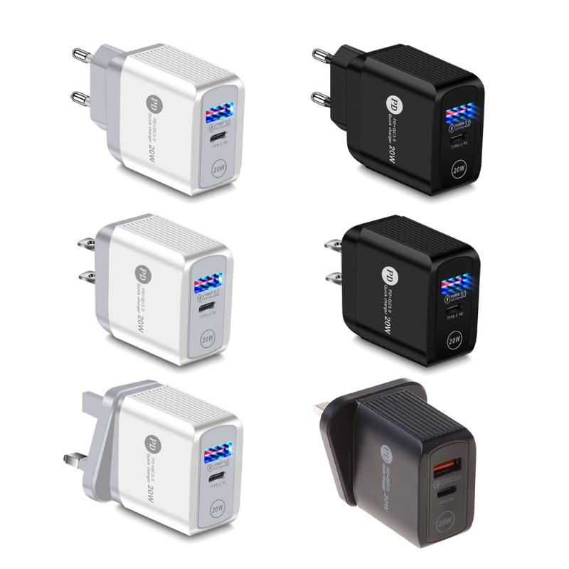 US/UK/EU Plug for QC 3.0 PD USB Charger 20w Type C Fast Charger Power Adapter Travel Phone Charging for Head Accessories