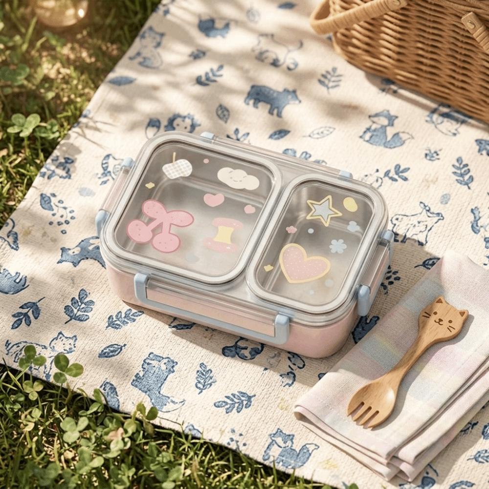 Airtight Food Storage Container 2/3 Grids Insulated Lunch Box Stainless Steel Lunch Box Students