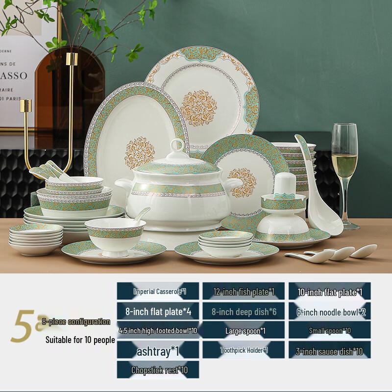 Хуацзао Байцзя Цзинь Фэн Сян Набор китайской керамической посуды из 58 предметов