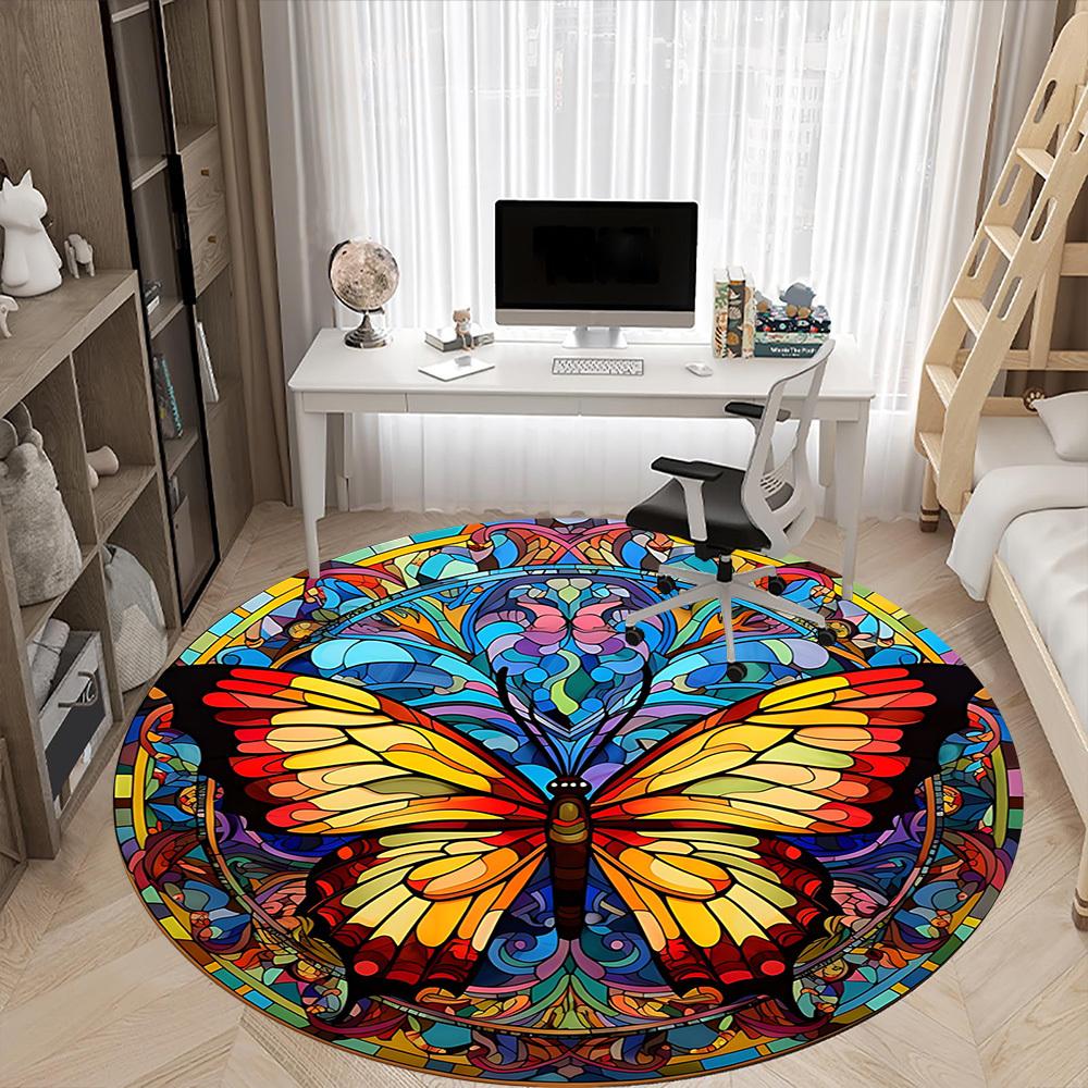 1pc Butterfly Stained Glass Chair Carpet for Office, Soft, Non-Slip Polyester Mat, Office, Entryway, Living Room, Bedroom,  yy251207279