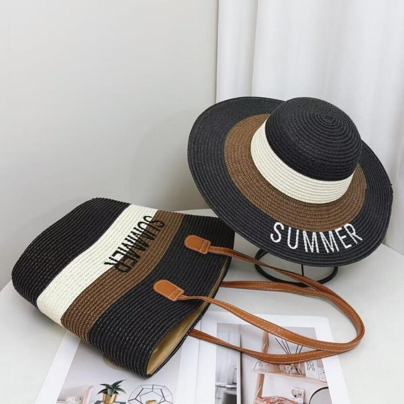MeiWanEr Beach Holiday Straw Bag Set with Letter Design