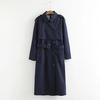 Women Casual Solid Color Double Breasted Outwear Fashion Sashes Office Coat Chic Epaulet Design Long Trench