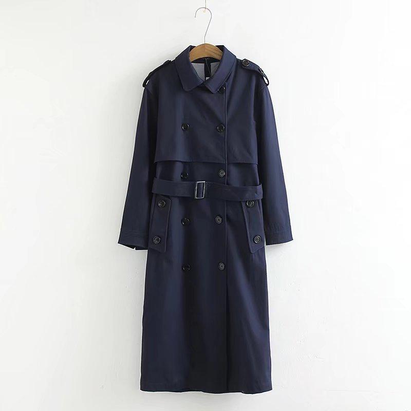Women Casual Solid Color Double Breasted Outwear Fashion Sashes Office Coat Chic Epaulet Design Long Trench