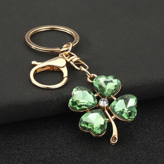 Keychain Pendant Sparkling Rhinestones Four-Leaf Clover Design Key Chain with Lobster Clasp Easy to Hang Key Holder Backpack Car Accessory