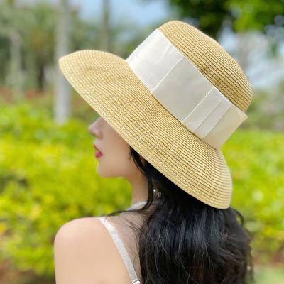 Japanese Bow Big Brim Hepburn Bell-Shaped Basin Hat Women'S Summer Sunshade Beach Vacation Straw Hat French Gift