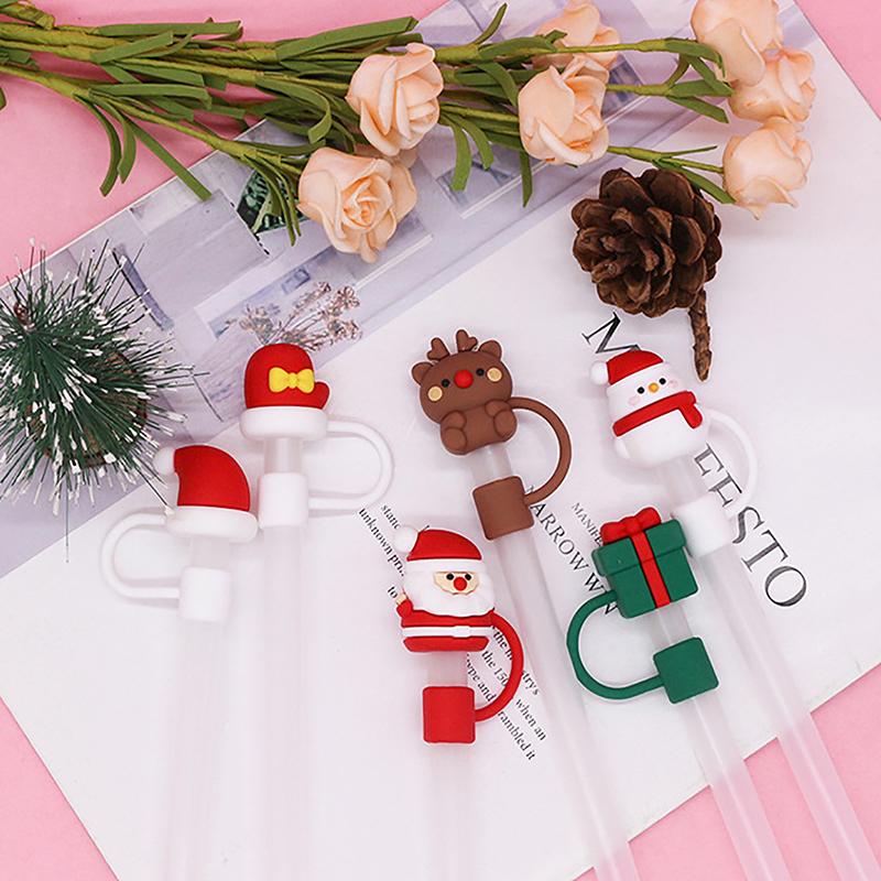 Christmas New Year Theme Cute Straw Dust Cap Dust Plug Detachable Doll Cute Straw Dust Cover Glass Stainless Steel Straw Cover