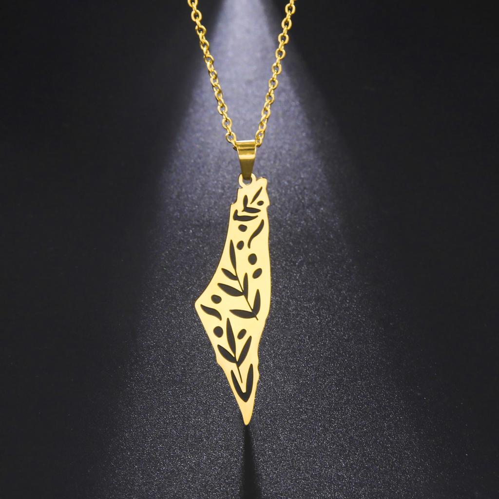 Cazador Palästina Israel Karte Anhänger Choker Kette Edelstahl Blätter Halskette für Damen Schmuck Geburtstagsgeschenk 2025 Großhandel