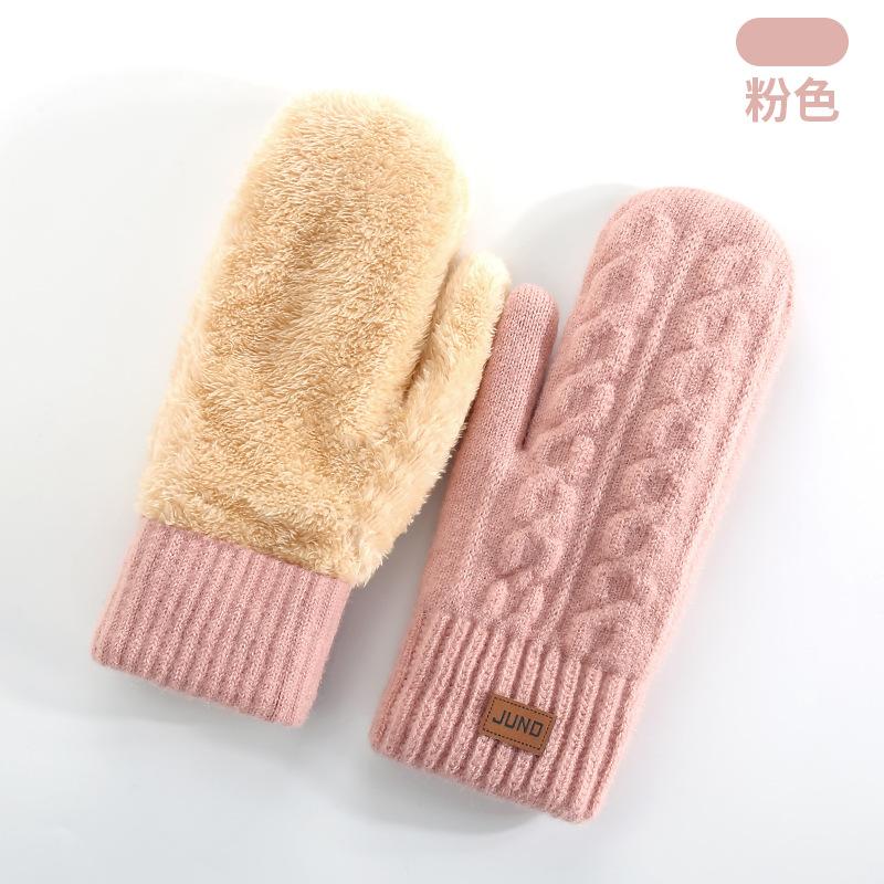 Women Winter Warm Thick Fleece Lined Knitted Mitten Gloves
