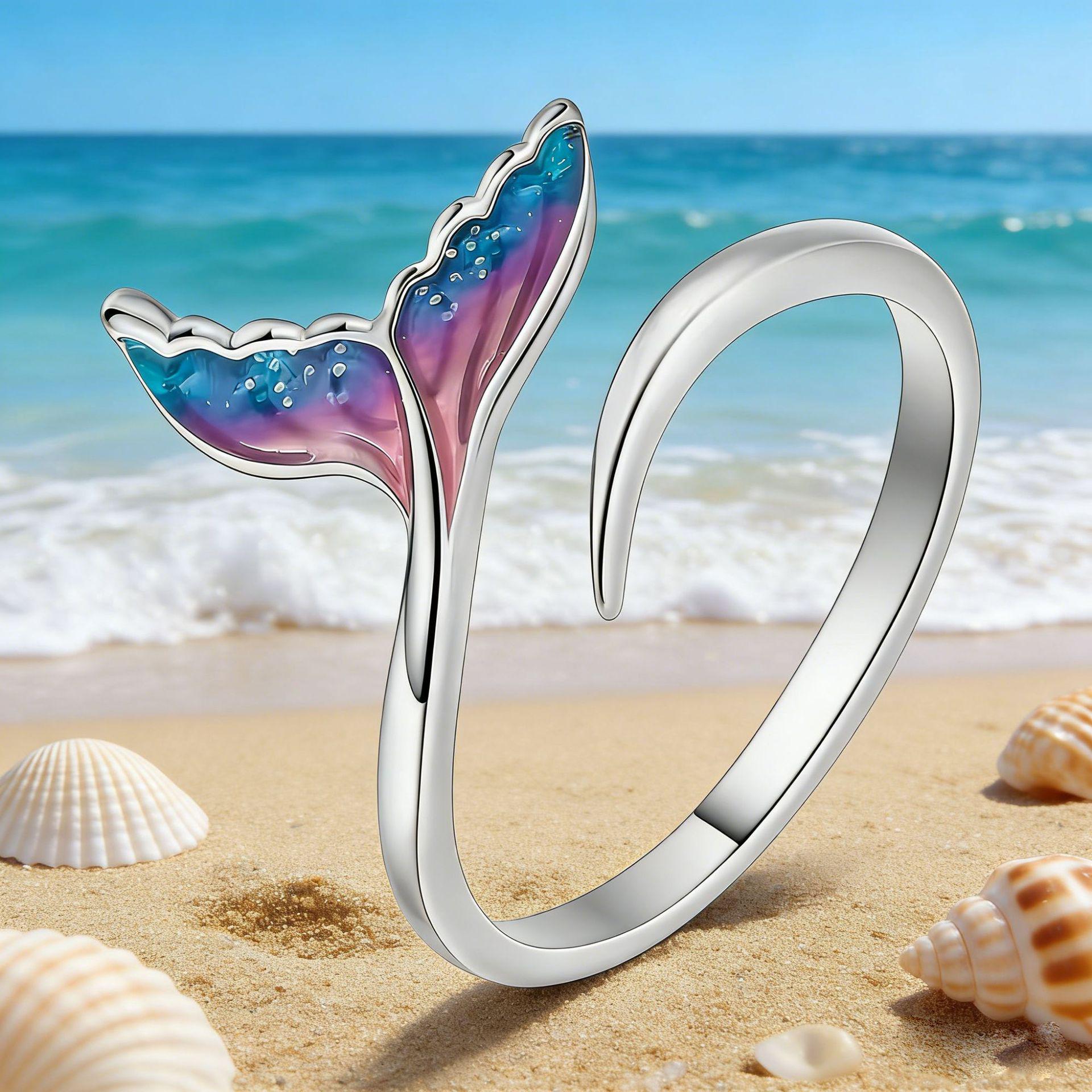 Yan Bai Exquisite Gradient Blue-Purple Mermaid Open Ring - Luxury Enamel Finger Ring