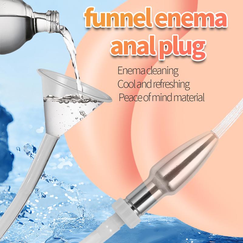 Metal Anal Plug Funnel Mineral Water Bottle Dual use Flushing Anal Vagina Cleaning Enema Machine Washing Sex Toys For Women Men