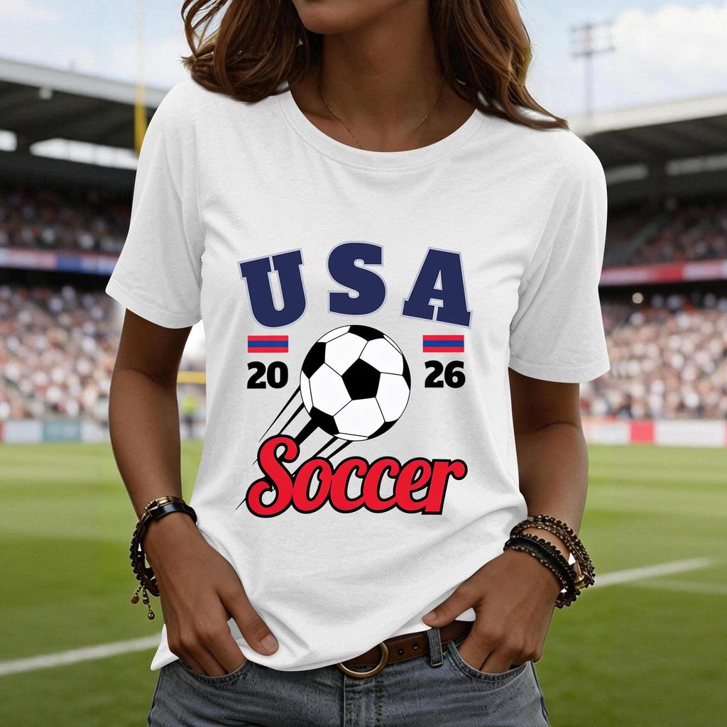 Short Sleeve Blouses for Women Casual USA Soccer Print Womens Short Sleeve Shirts Comfortable Women's Short Sleeve Tops