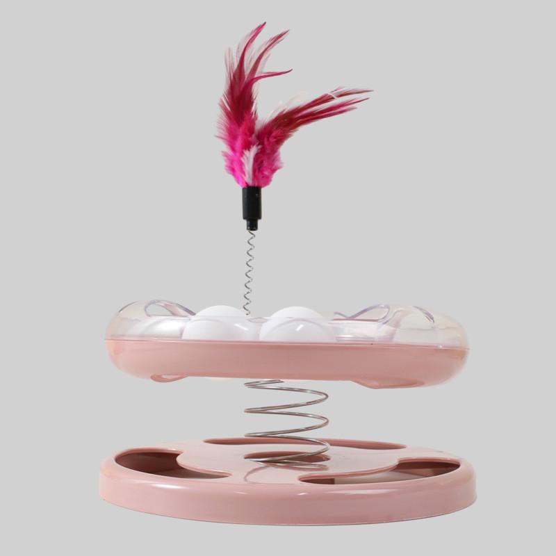 

Cat Toy Spring Shake Double Layer Play Disc With Feathers For Interactive Pet Fun