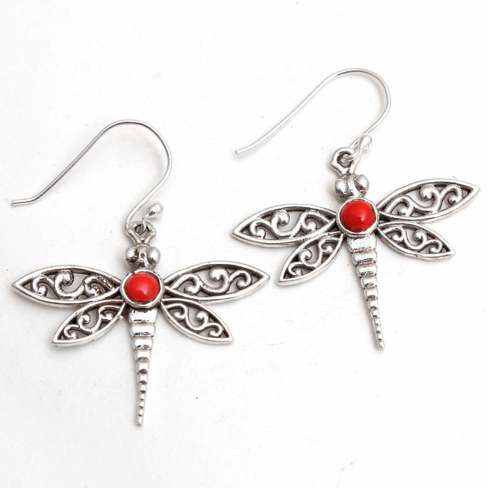 Solid 925 Sterling Silver Gemstone Jewelry Dragonfly Earring Women Earring Handmade Dangle Earring