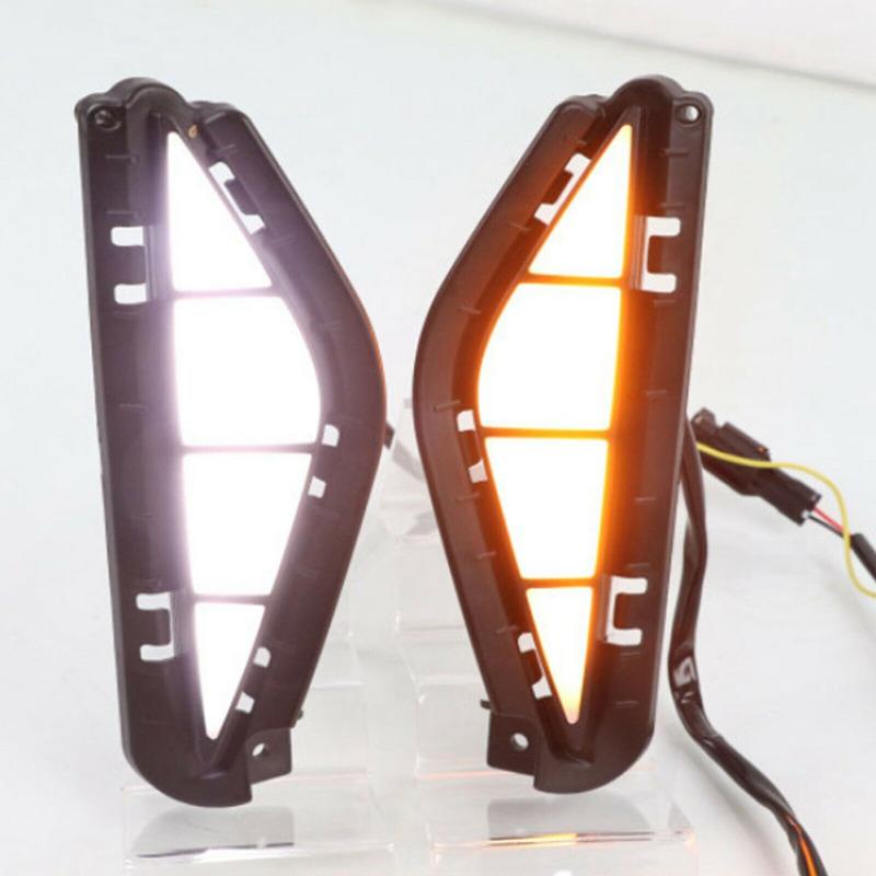 Hot,1 Pair Daytime Running Lights With Turn Signals Led Drl Fog Lamp Compatible For Hyundai Santa