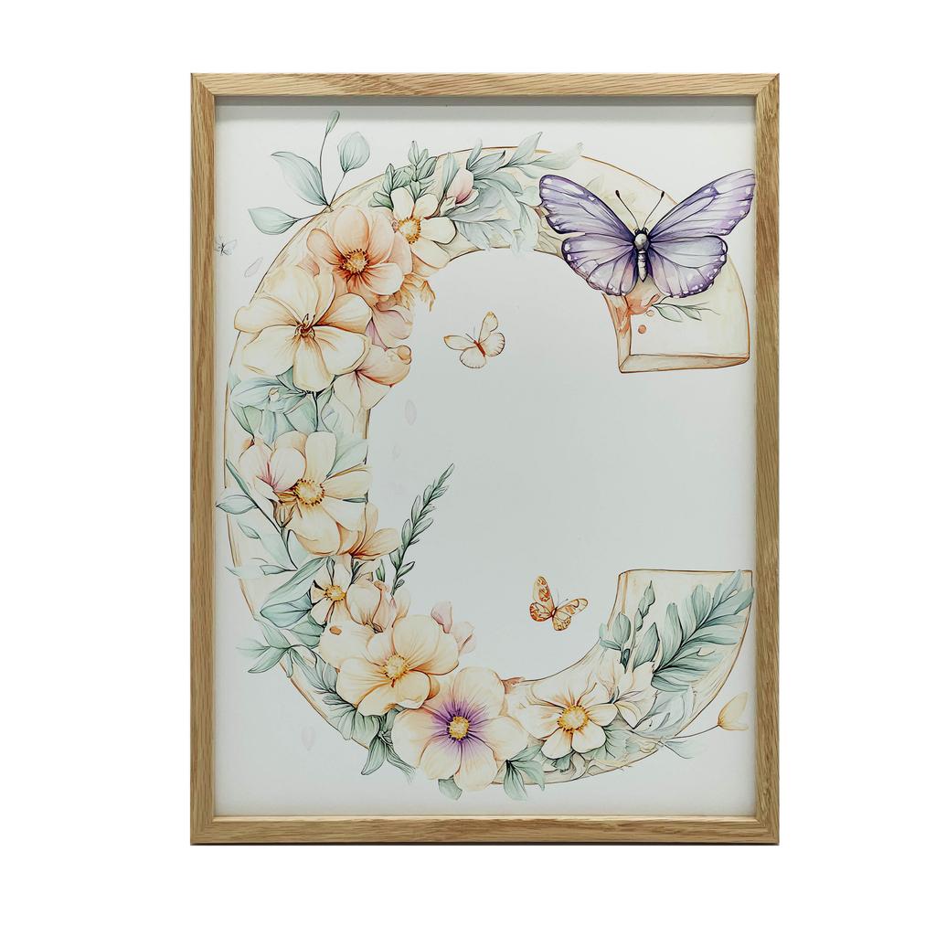 Plakat Kwiatowa Litera "C" Z Motylem Plakat Kwiatowa Litera "C" Z Motylem, 30X40 Cm, Rama Drewniana Biała, Papier Matowy 230 Gsm