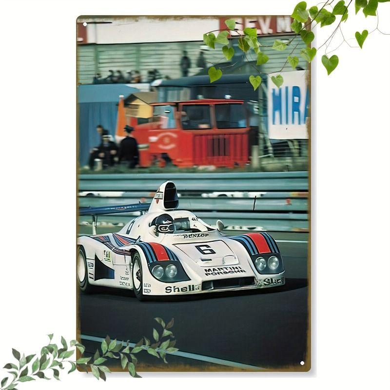 Racing Car Retro Style Metal Decorative Painting for Garage Room Decor