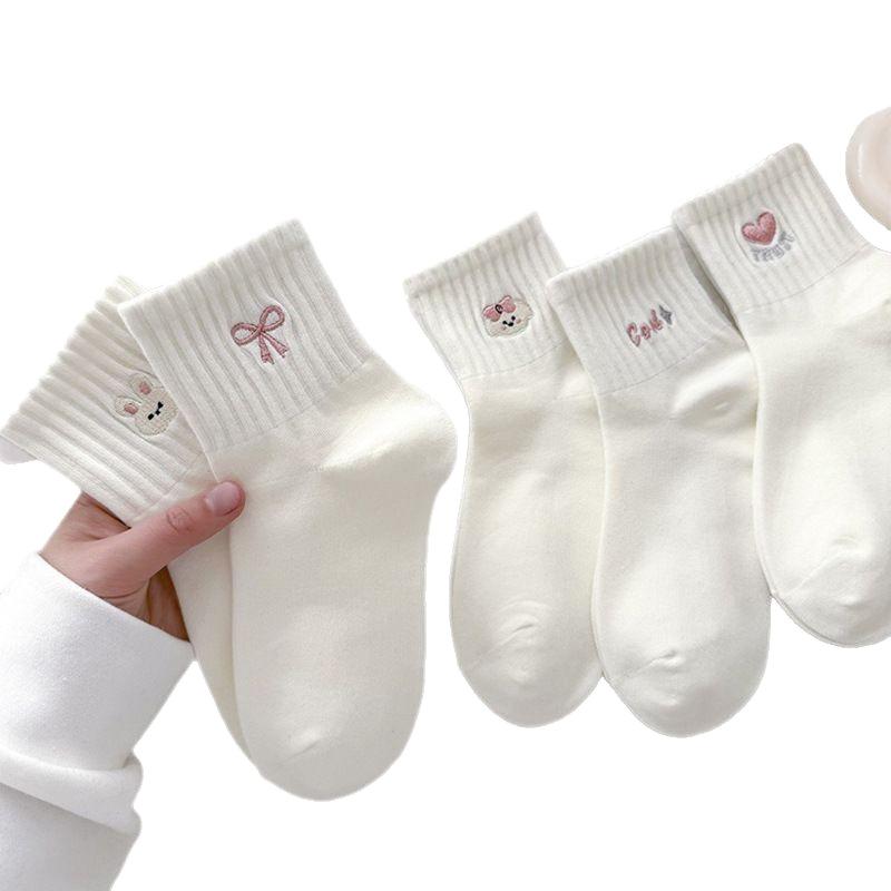 10-1 párů dámských ponožek ve tvaru srdce s mašlí, s módním a minimalistickým designem pro jaro a podzim! Roztomilý vzor bílé ponožky