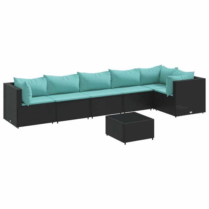VidaXL Garden Furniture Set 7 Pcs with Cushions Black Wicker, Outdoor Sofa Set, Garden Corner Sofa 3308116