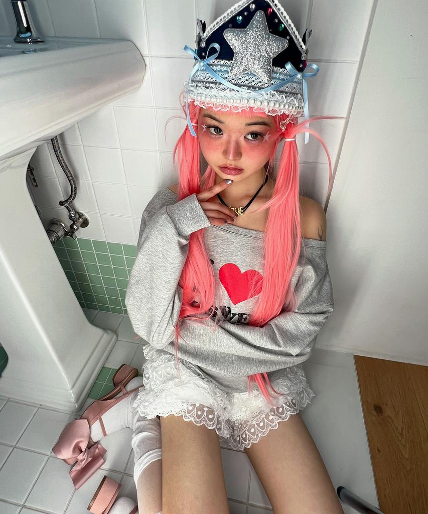 YOUHEE I Love Off Shoulder Sweatshirts Melange Gray