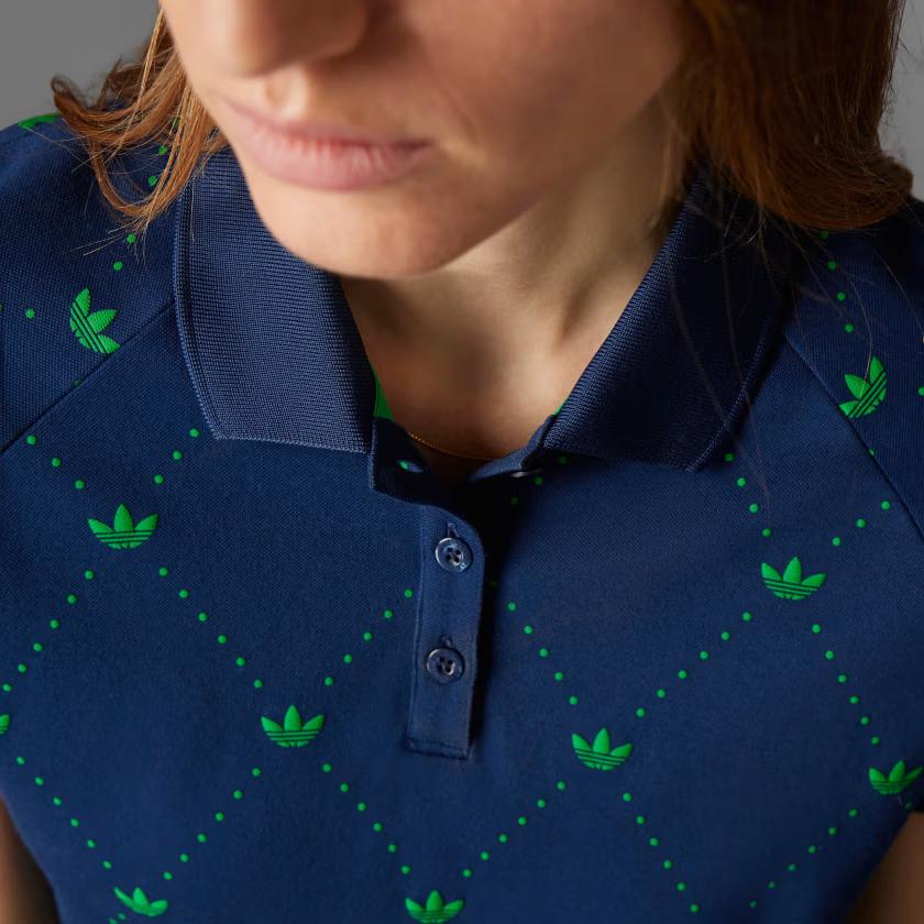 Adidas Originals Trefoil SS25 Originals Fashion Comfortable Versatile Short Sleeve Polo Shirt Women Tops Night-Blue Green JM8266
