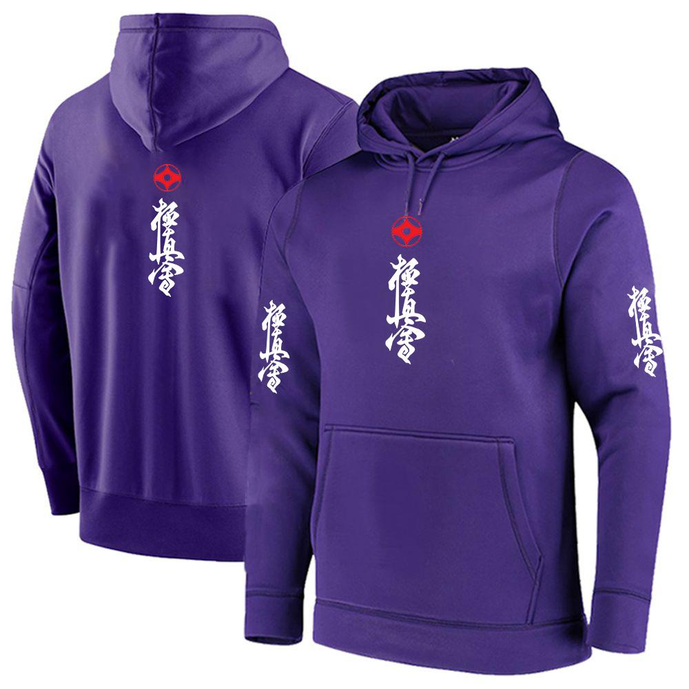 2025 Spring Autumn Kyokushin Karate Printed Fashion Long Sleeve Sports Hoodies Men's Popular Solid Color Loose Hooded Pullover