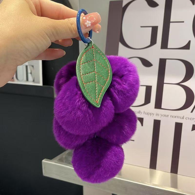Fluffy Faux Rabbit Fur Cherry Keychain Cute Plush Pom Pom Key Ring For Backpack Purse Kawaii Soft Fruit Hangings For Women