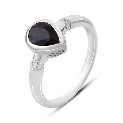 Stříbrný prsten s přírodním safírem 1,757 ct, zirkony, hmotnost výrobku 2,48 g (2164999)