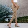 Women Pants Solid Color Ankle Tied Autumn Winter Elastic Waist Side Pockets Trousers Streetwear