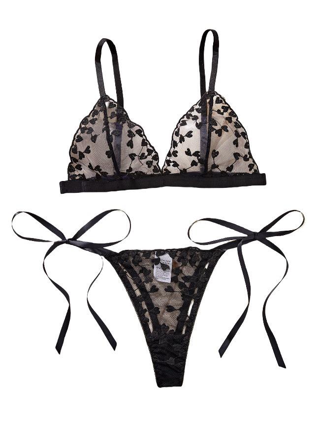 European & American Autumn Love Heart Bowknot Lingerie: Sexy Sheer Embroidered Design