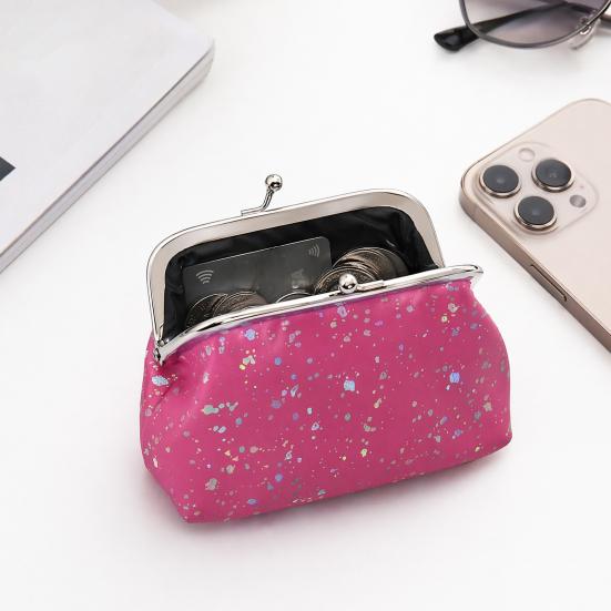 Women's Small Coin Purse, Vintage Kiss Lock Faux Leather Change Purse, Cute Lipstick Jewelry Storage Case, Sparkling Sequins Mini Shiny Wallet