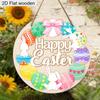 Happy Easter Bunny & Egg Wreath Wooden Sign, Round Front Door Decor, Colorful Spring Wall Hanging - Ideal Easter Gift