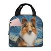 Shetland Sheepdog Dog In A Van Gogh Starry Night Insulated Lunch Bag for Women Office Cooler Thermal Food Box Tote Lunch Boxes
