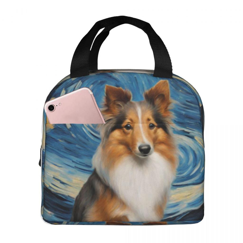 Shetland Sheepdog Dog In A Van Gogh Starry Night Insulated Lunch Bag for Women Office Cooler Thermal Food Box Tote Lunch Boxes